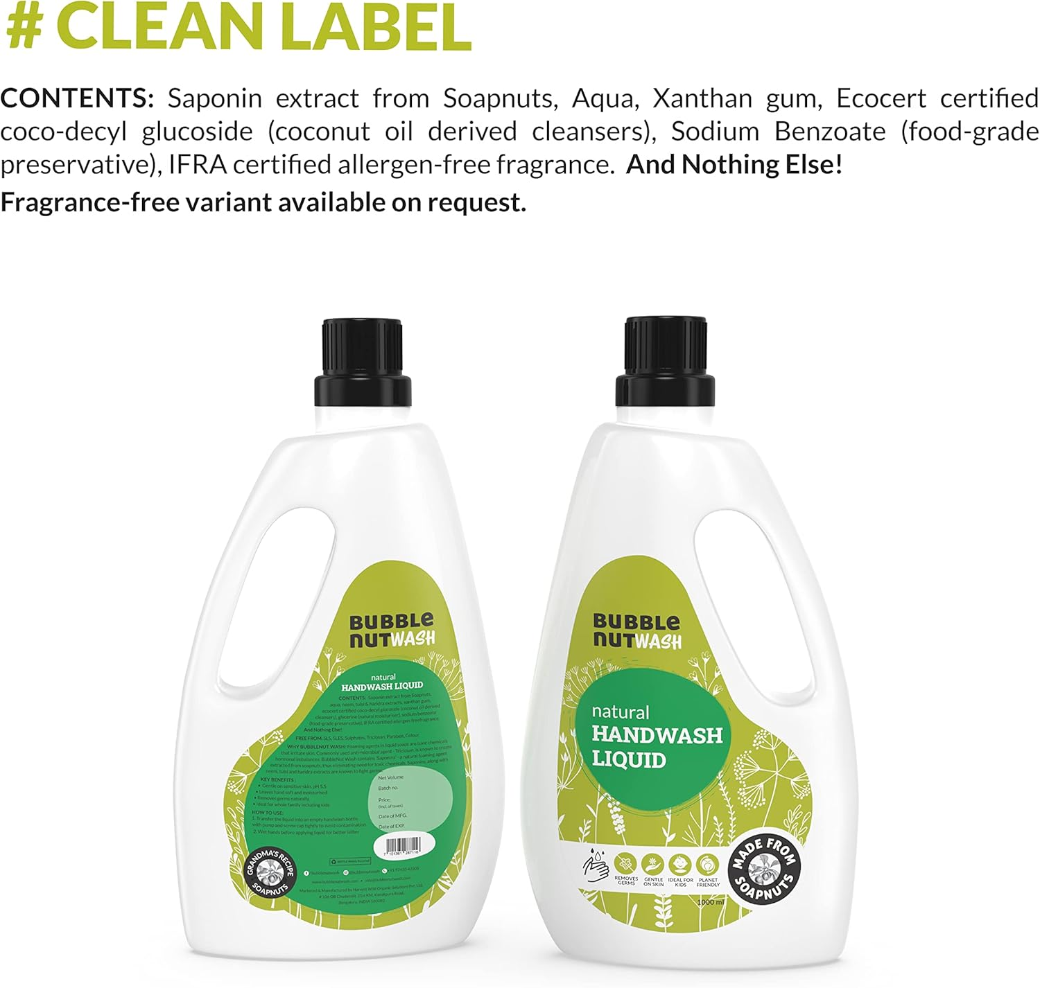 Bubblenut Wash Natural and Organic Handwash Liquid (810 Ml) Refill | Paraben Free & Sulphate Free Hand Wash