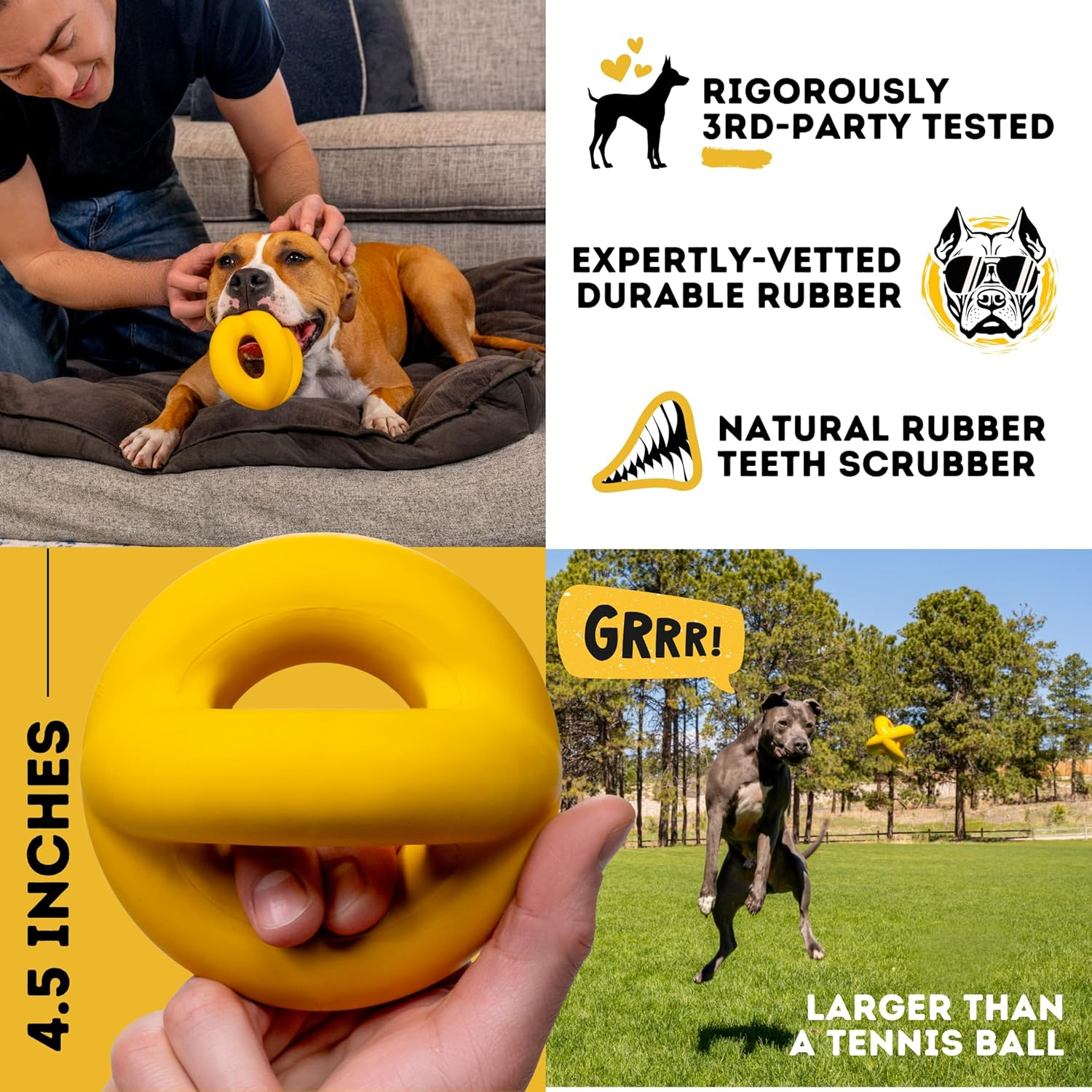 Woofbite&reg; Indestructible Tough Ring Ball for Dogs, Toy Destroyers & Aggressive Chewers - Durable, Heavy Duty Natural Rubber - Dog Chew, Tug & Fetch Toy for Medium & Large Breed Dogs image number 3