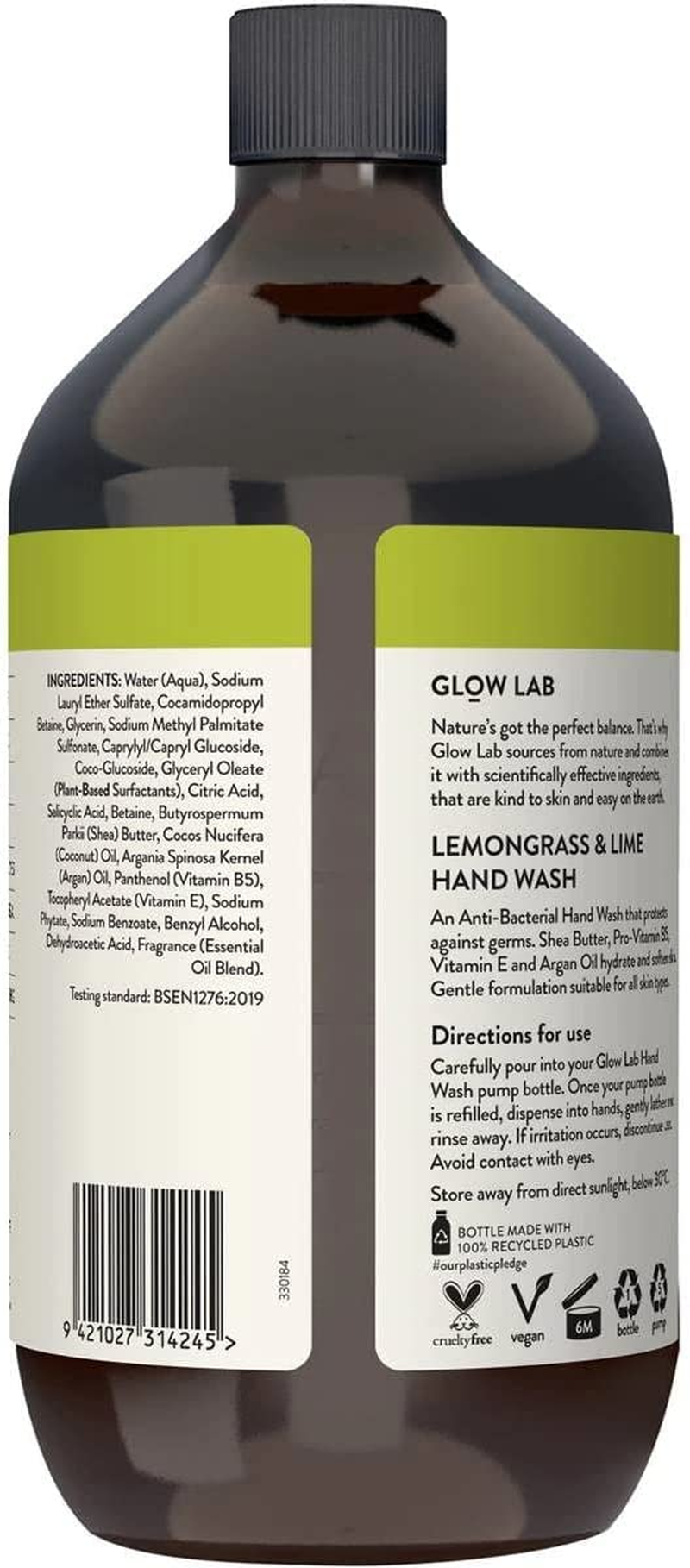 Glow Lab Lemongrass and Lime Anti-Bacterial Hand Wash Refill 900 Ml (Pack of 2)