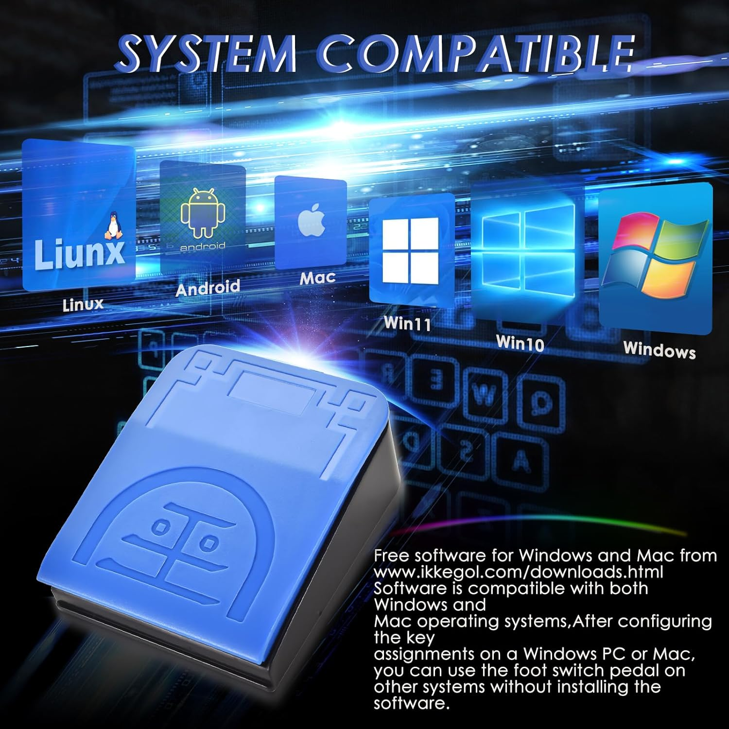 Ikkegol 2023 Upgraded USB Foot Pedal Switch - Hands-Free Control PC Footswitch Customized Programmable Keyboard Mouse Hotkey for Gaming Transcription HID, 10716C