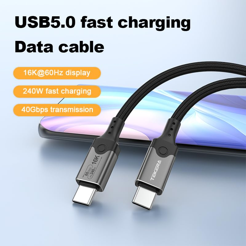 USB5 Cable 1M, 120Gbps Thunderbolt 5 Bandwidth for 16K/Dual 8K, 240W, Braided USB C Video Cable Compatible Thunderbolt 5/4/3, Usb4,Ssd,Type C image number 1