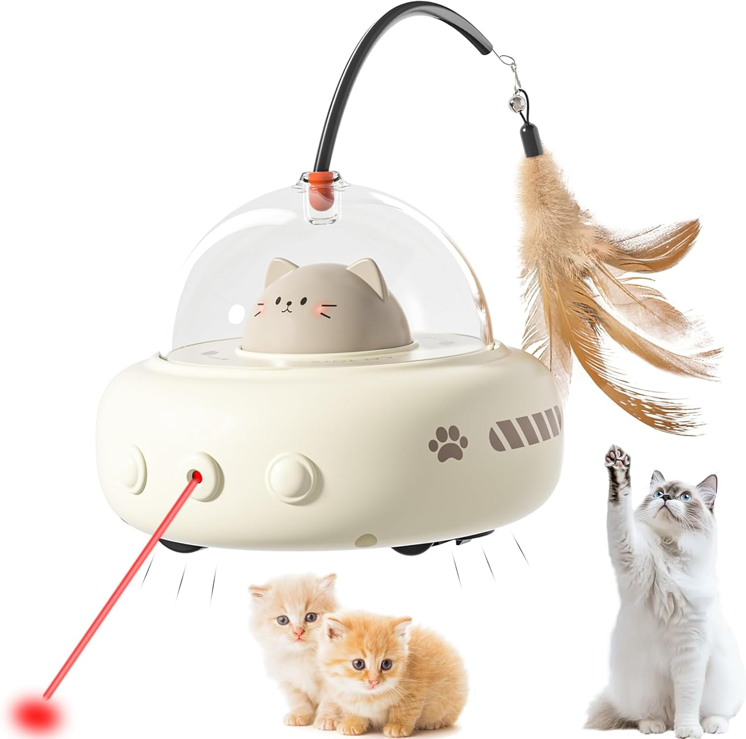 VCCLFSIA Automatic Laser Cat Toy, 2-In-1 Interactive Cat Toys with Laser and Feather Cat Wand for Indoor Cats, Self-Moving Rechargeable Cat Teaser Toys image number 3