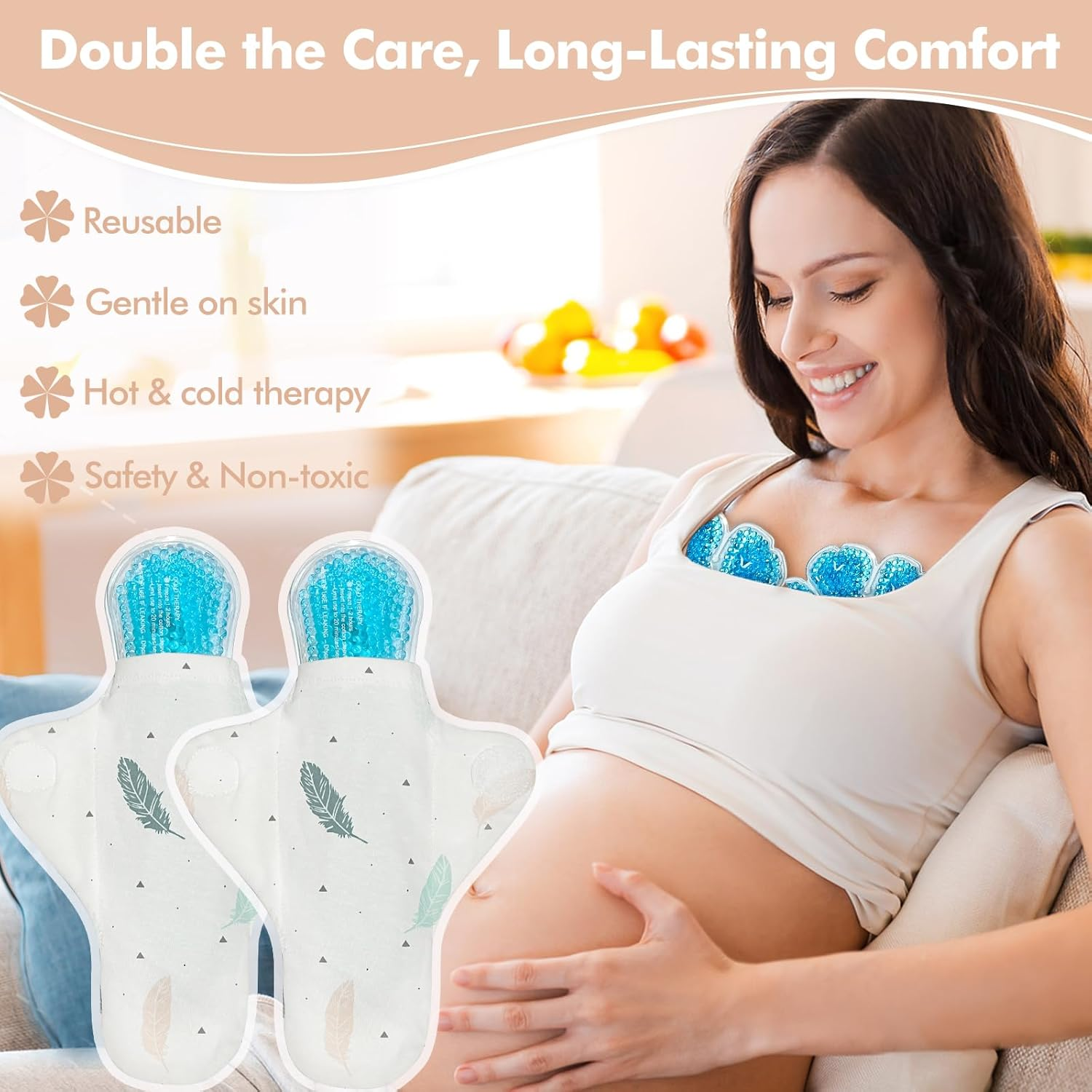 Vecozey Perineal Ice Packs & Breast Therapy Gel Packs Set with Soft Washable Covers for Engorgement, Mastitis, Hemorrhoids & after Birth Discomfort, Postpartum Recovery Kit with 4 Reusable Ice Packs image number 3