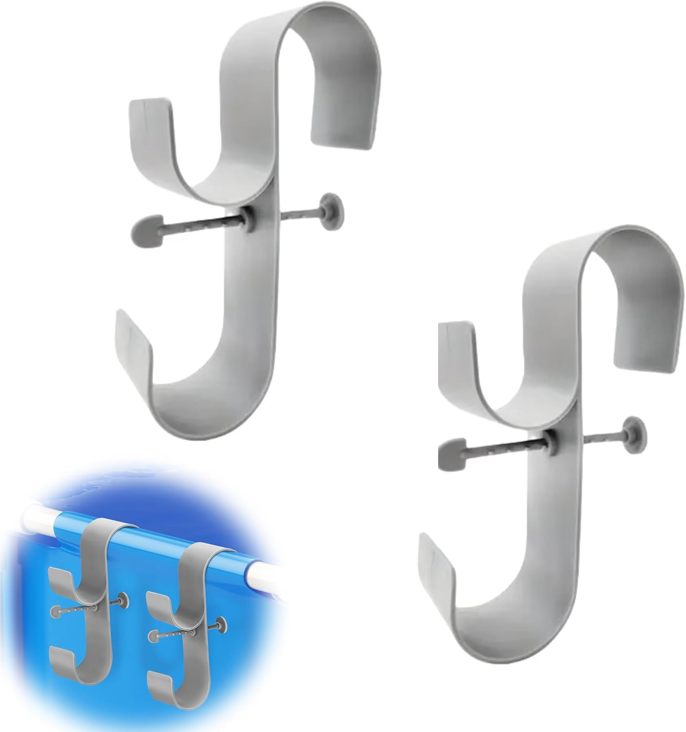 2 Pack Heavy Duty Pool Pole Hanger - Adjustable Telescopic Hook for Skimmer Nets & Brushes,Space Saving above Ground Pool Accessories (Grey)