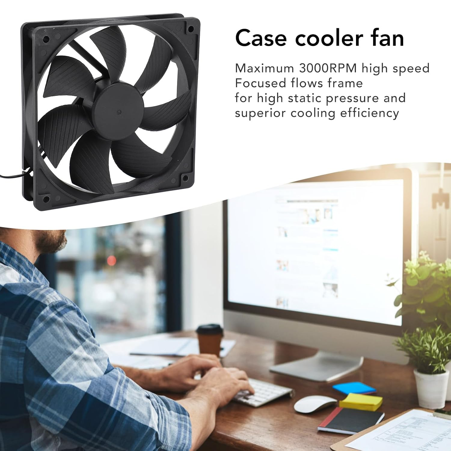 Case Fan, 12Volt Computer Fan,Dual Ball Bearing Brushless DC Cooling Fan, 120Mm X 120Mm X 25Mm Computer Fan, PC Exhaust Cooling Fan 3000RPM 2Pin Case Cooler Fan image number 1