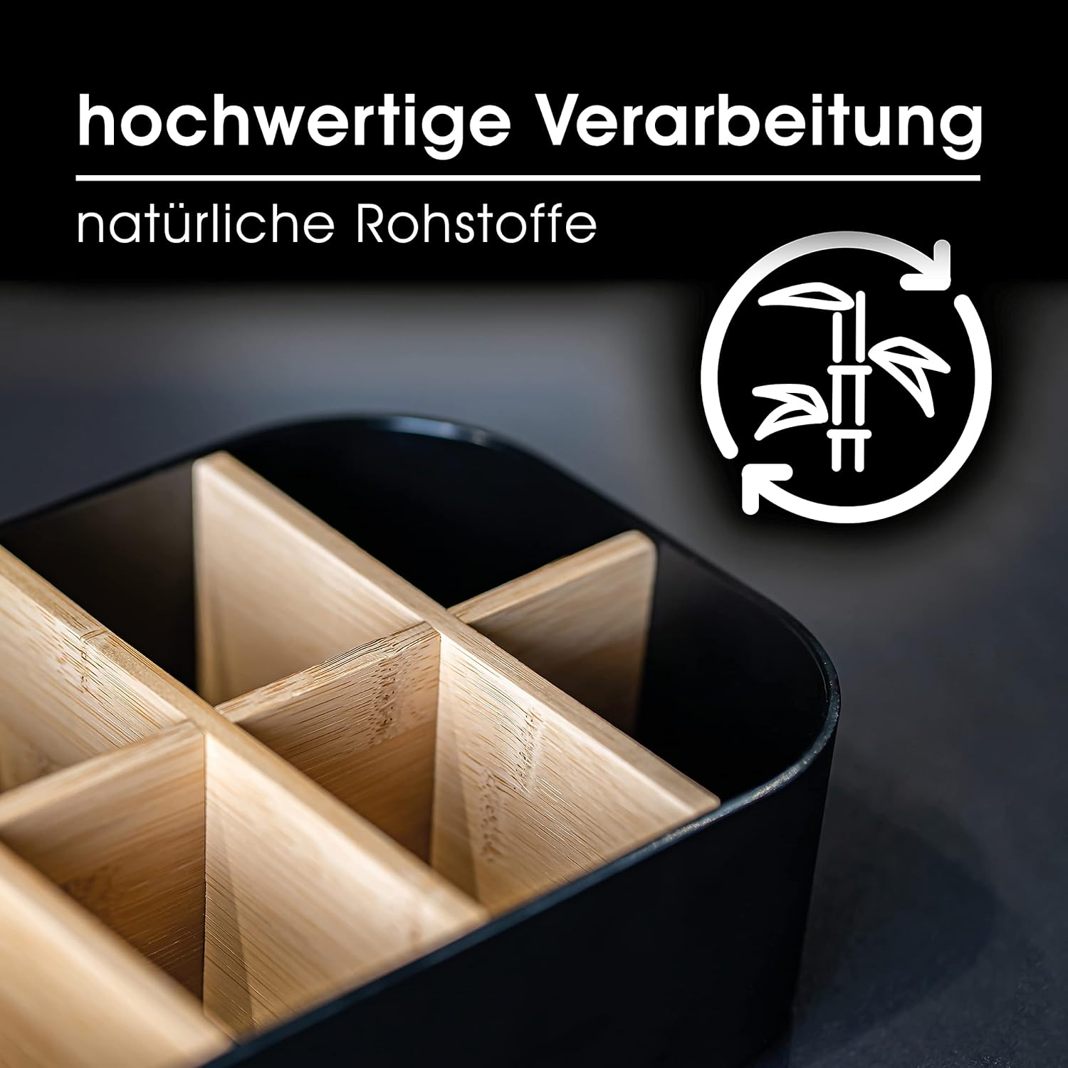 Premium ECO Bamboo Organiser for Cosmetics, Desk, Kitchen, Bathroom, Bar Accessories and Household, 8 Compartments, Non-Slip, Multifunctional, No Plastic image number 3