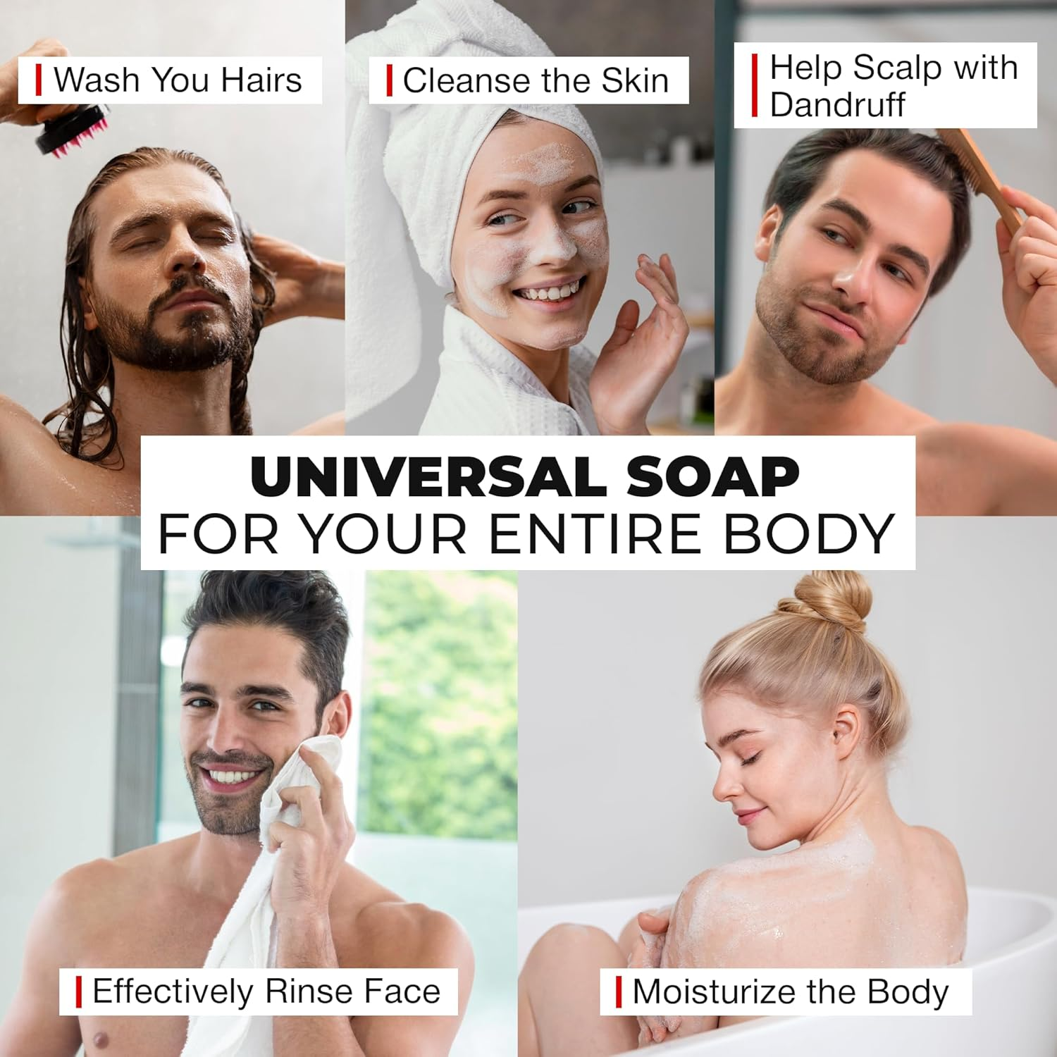 Bossman 6-Pack 4-In-1 Charcoal Soap Bar (4 Oz) &ndash; Bar Soap for Men &ndash; All-Natural Beard Wash, Shampoo, Body Wash & Shaving Solution &ndash; Lavender & Patchouli Scent