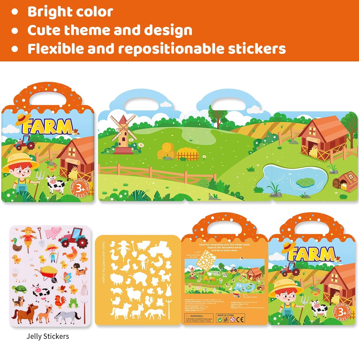 Fayrvind 3 Pack Reusable Sticker Book for Kids Toddlers, Waterproof Puffy Sticker Activity Books for Travel Toys, Plane Road Trip Activities, Birthday Gifts, Education Learning image number 3