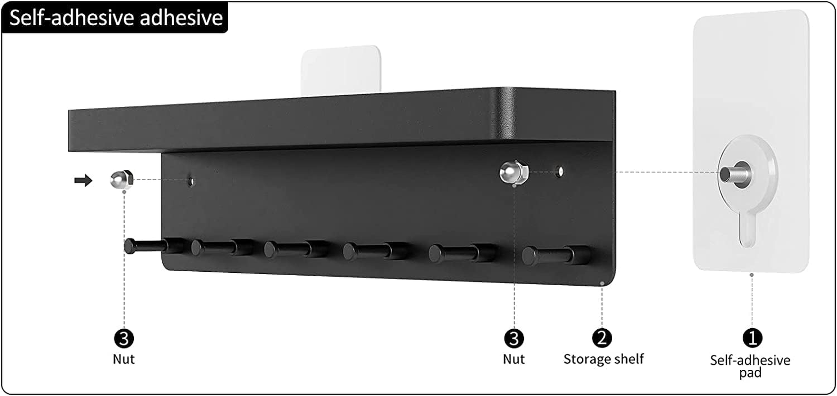 Wall Mounted Mail and Key Holder for Wall Decorative with 6 Key Hooks,Stainless Steel Key Rack Key Hooks for Wall,Key Hanger Mail Holder for Entryway,Hallway,Kitchen,Office Bathroom-Black image number 2