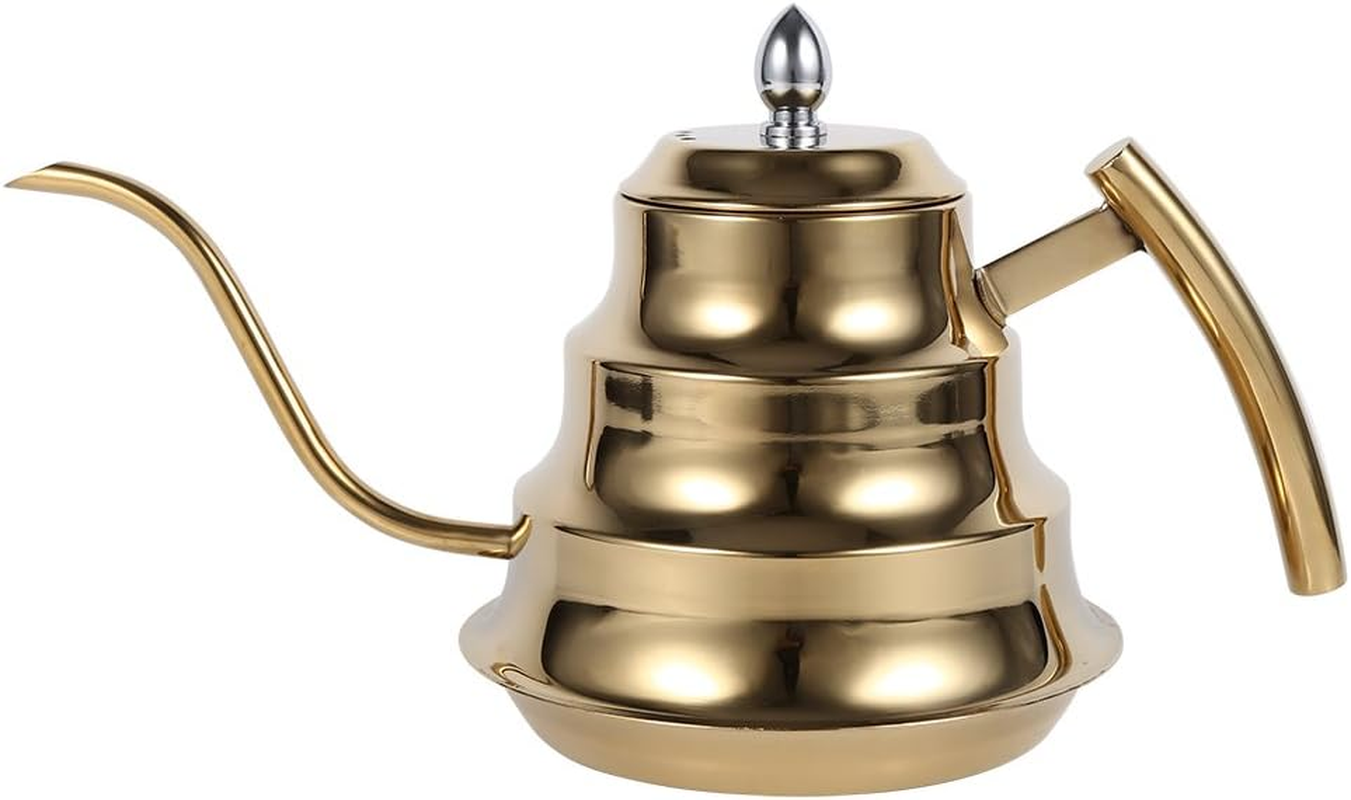 CHICIRIS Stainless Steel Coffee Pot, 1.2L Espresso Maker Mocha Pot,Coffee Machine Bamboo Joint Kettle Drip for Home, Office,Cafes (Golden)