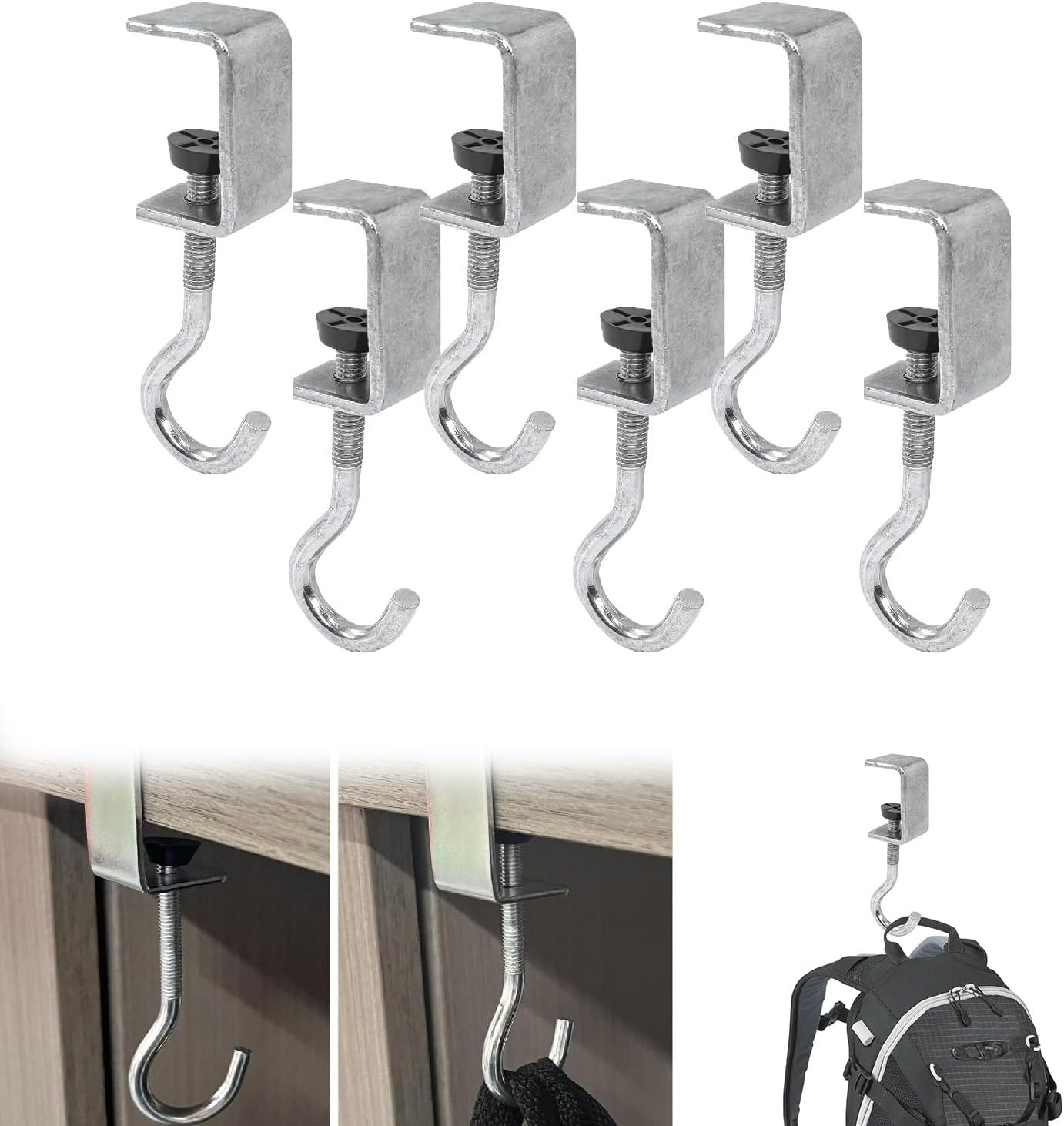 Wzenclave 6Pcs Desk Mount Hook and Schoolbag Holder Hook Clamps School Put Backpacks Headphone Hanger Stand School Put Backpack Artifact School Desk Hook Adjustable Elementary School Backpack Book image number 6
