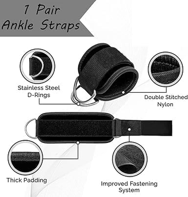 Fitness Ankle Straps for Cable Machines, 2 Pack Adjustable Ankle Strap with Double D-Rings and Neoprene Support,Comfortable Adjustable Padded Ankle Wrist Cuffs Neoprene Padded Straps image number 2