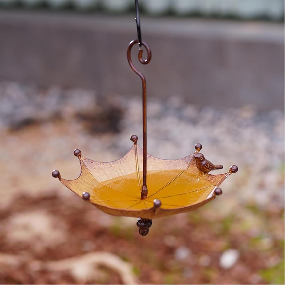 Umbrella Shaped Hanging Bird Feeder,Hummingbird Feeder for Outside,Outdoor Decoration Umbrella Bird Bath Pendant Umbrella Shaped Iron Garden Decoration Bird Garden Feeders,Garden Backyard Decor image number 6