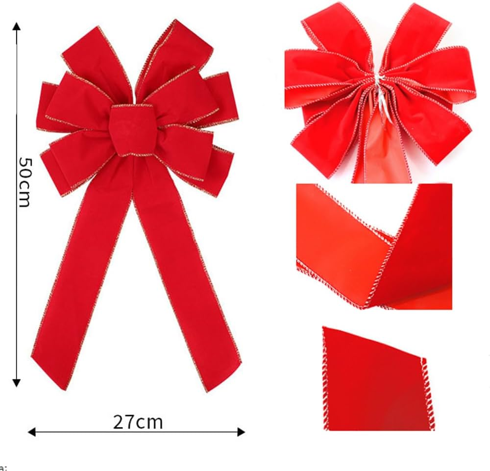 Red Velvet Bows for Indoor Outdoor Christmas Decorations,Porch Christmas Tree Bows Topper Decor Wreath (12 * 14 Inch)(2Pcs) image number 2