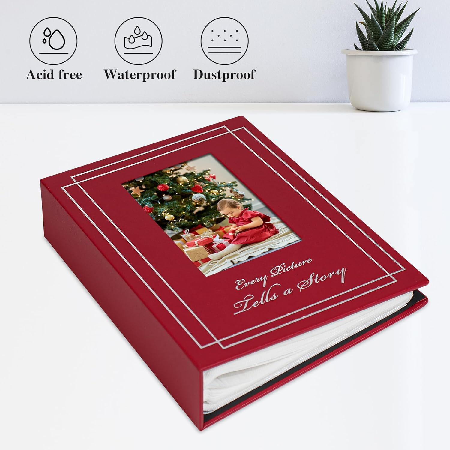 Photo Album 4X6 100 Photos Leather Cover Wedding Photo Albums Extra Large Capacity Picture Book with Beautiful Prints Presents for Wedding Baby Vacation Red image number 7