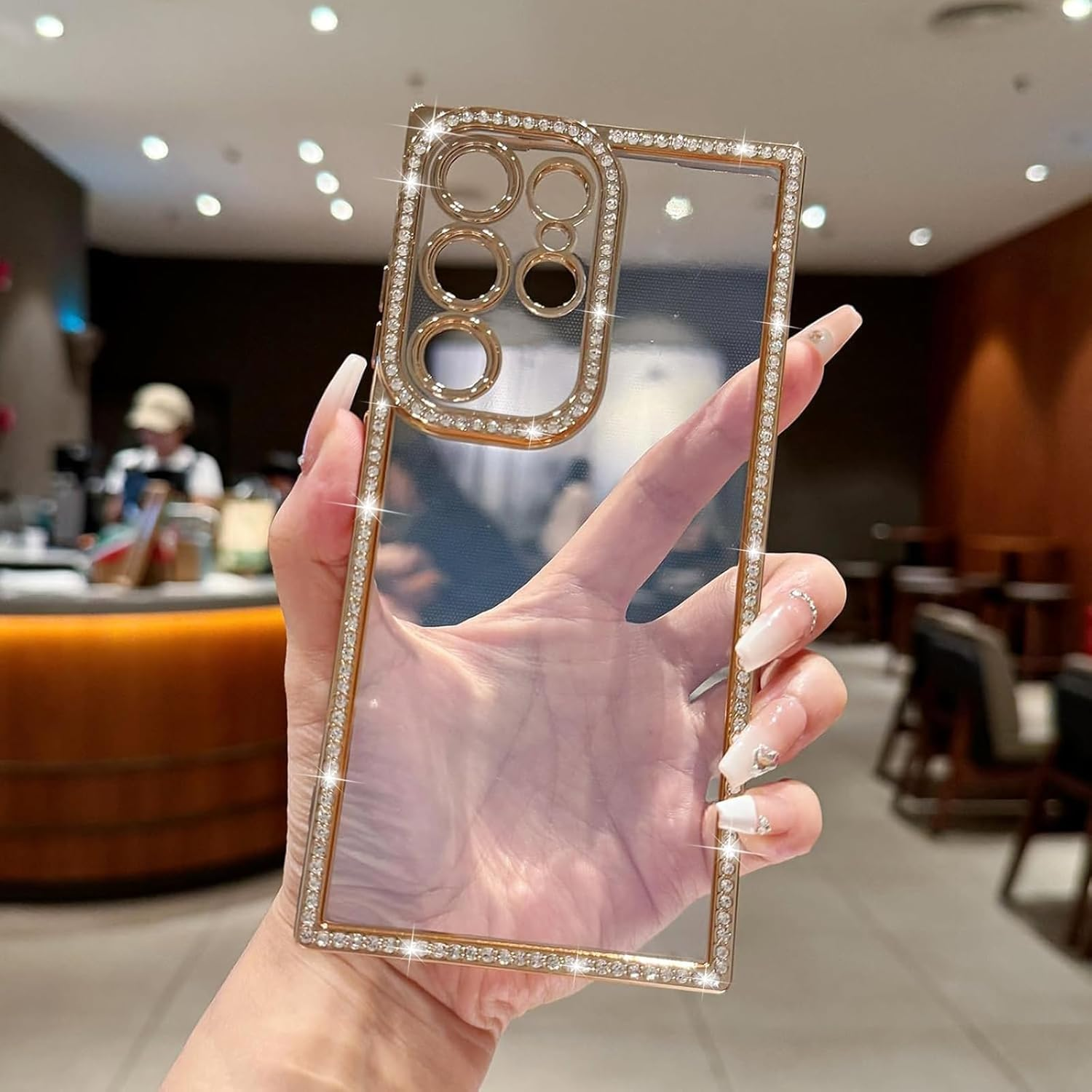 Eherui Glitter Case for Samsung Galaxy S25 Ultra, Crystal Luxury Shiny Diamond Mobile Phone Case, Silicone TPU Soft Transparent Back with Camera Protection, Shockproof Case for Samsung S25 Ultra, Gold image number 3