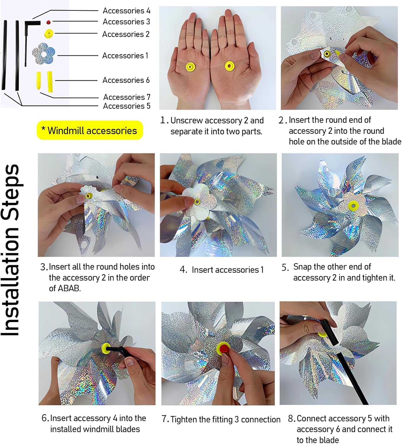 Bird Blinder Repellent Pinwheels - 10 Pack Reflective Pinwheels with Stakes, Extra Sparkly Pinwheel for Garden Decor, Bird Devices Deterrent to Scare Birds Away from Yard Patio Farm