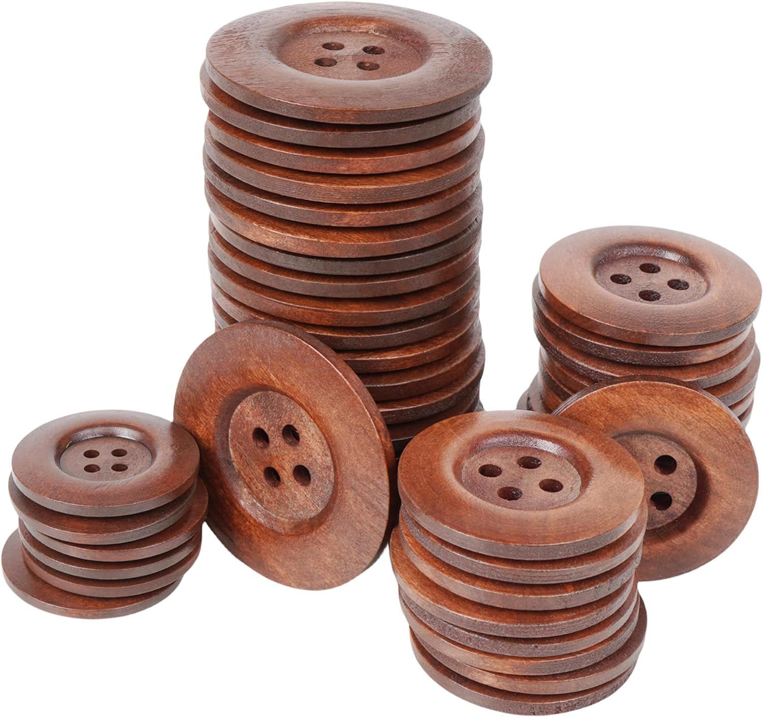 Chenkou Craft 20Pcs Large Size 60MM Brown round Wood Buttons 4 Holes Craft Sewing Button image number 2