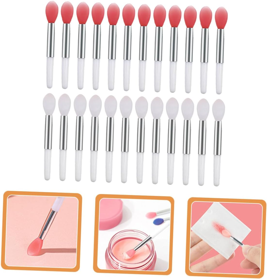 BAZEITFLOW 24Pcs Silicone Lip Mask Applicators Soft Balm Brush for Lipstick Lip Gloss Makeup Tools Portable for Women