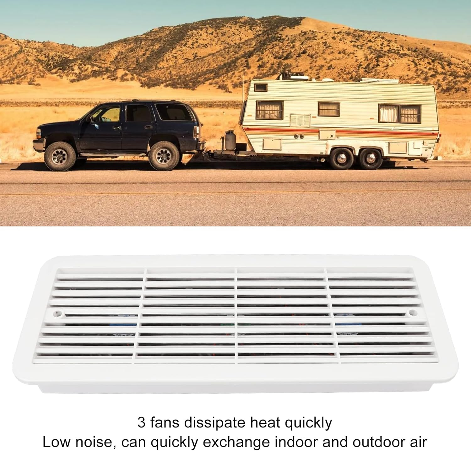RV Side Vent Fan, 12V Three Fans Quiet RV Refrigerator Fan with Protecting Net, Air Vent Ventilation Exhaust Fan for RV Yacht Boat Trailer, Efficient Cooling, Easy Installation image number 2