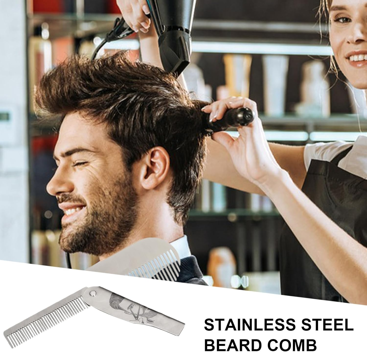 Folding Beard | Portable Pocket Combs | Mustache Brush | 201 Stainless Steel Foldable Grooming Brush | Compact Styling Tool for Men, Dad, Husband, Travel & Home Use - Silver image number 4