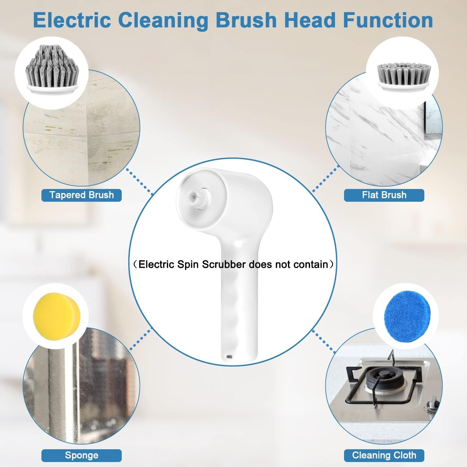 GRUTTI Replacement Brush Heads Kit 5Pcs for Electric Spin Scrubber, Cleaning Brush Heads for Cleaning for Bathtub, Floor, Tile, Window image number 2
