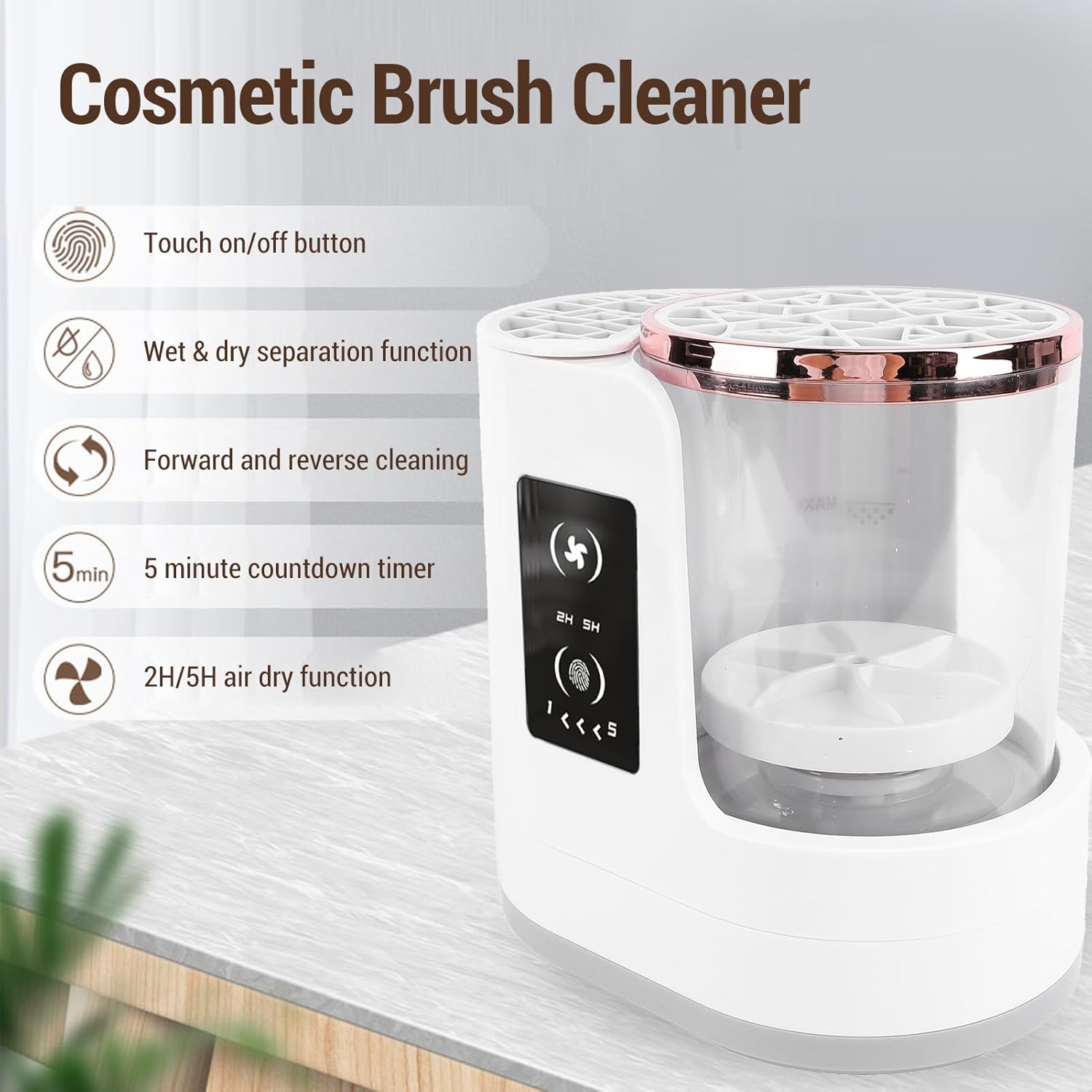 Electric Makeup Brush Cleaner, Cosmetic Brush Cleaner, Detachable Makeup Brush Cleaner Dryer Machine with 2H 5H Timer, Automatic Makeup Brush Cleaner for All Size Makeup Brush image number 3