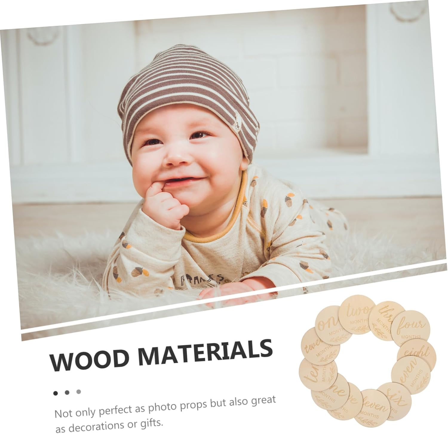 CORHAD 12Pcs Wooden Monthly Milestone Discs Photo Props Decorative Milestone Signs for Newborn Growth Announcement and Commemorative Photos image number 3