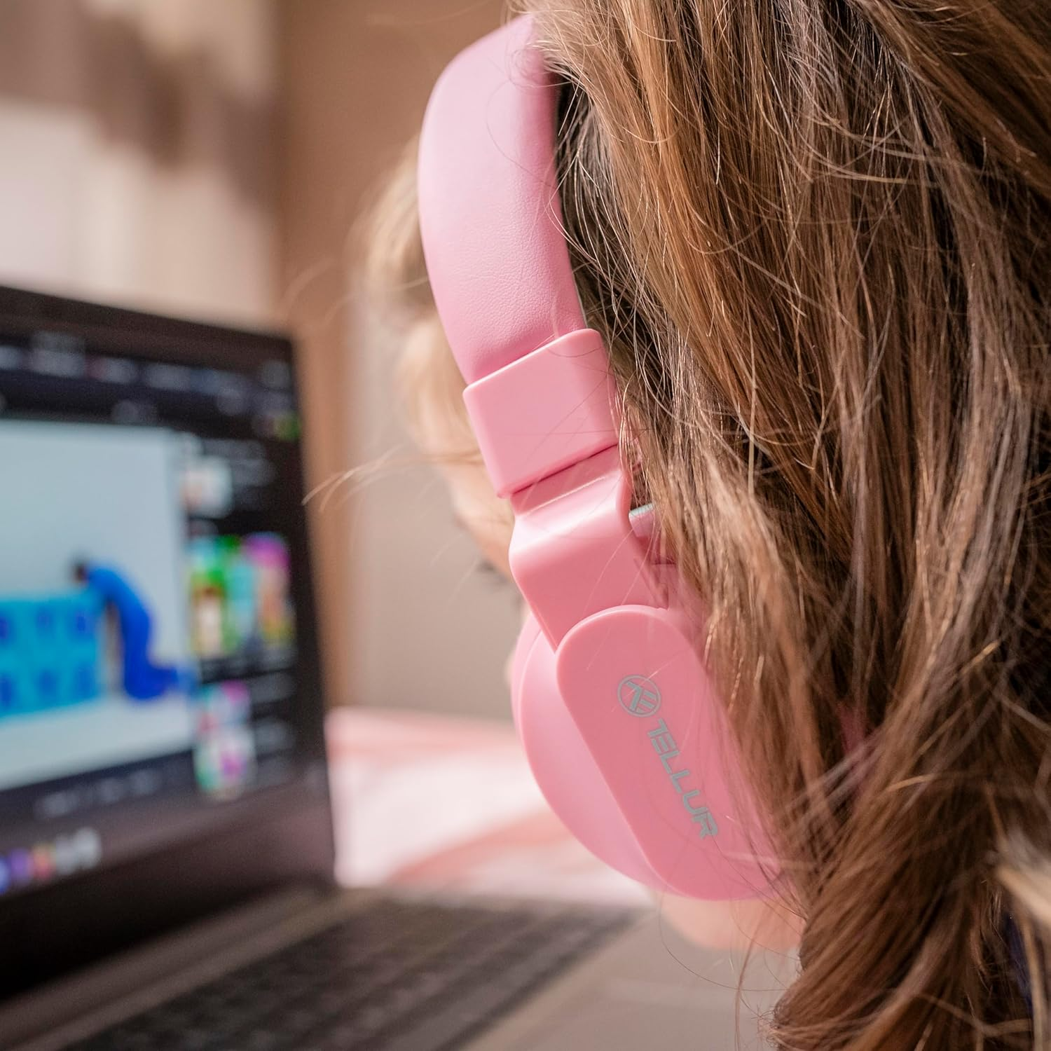 TELLUR Buddy On-Ear Bluetooth Headphones, BT V5.3, up to 25 Hours, USB-C Headphones with Microphone, Maximum Sensitivity Button 85Db for Kids, Soft and Lightweight Design, Foldable (Pink) image number 2