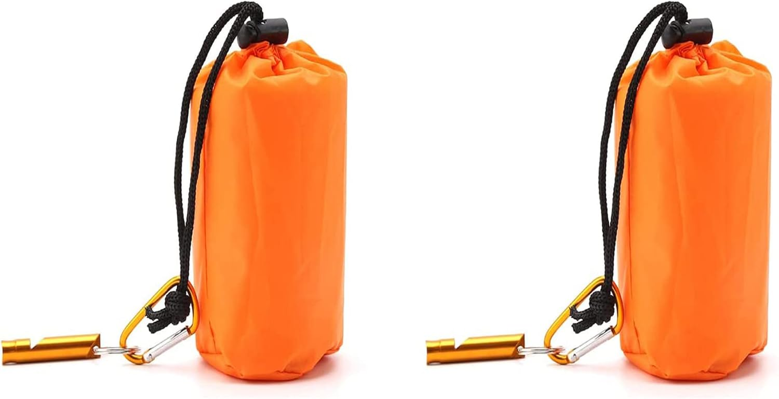 Emergency Blanket, Camping Blanket with Survival Whistle Waterproof Lightweight Thermal Bivy Sack Survival Blanket Bags, Nylon Sleeping Bag for Camping, Hiking, Outdoor, Activities -2Pack image number 1