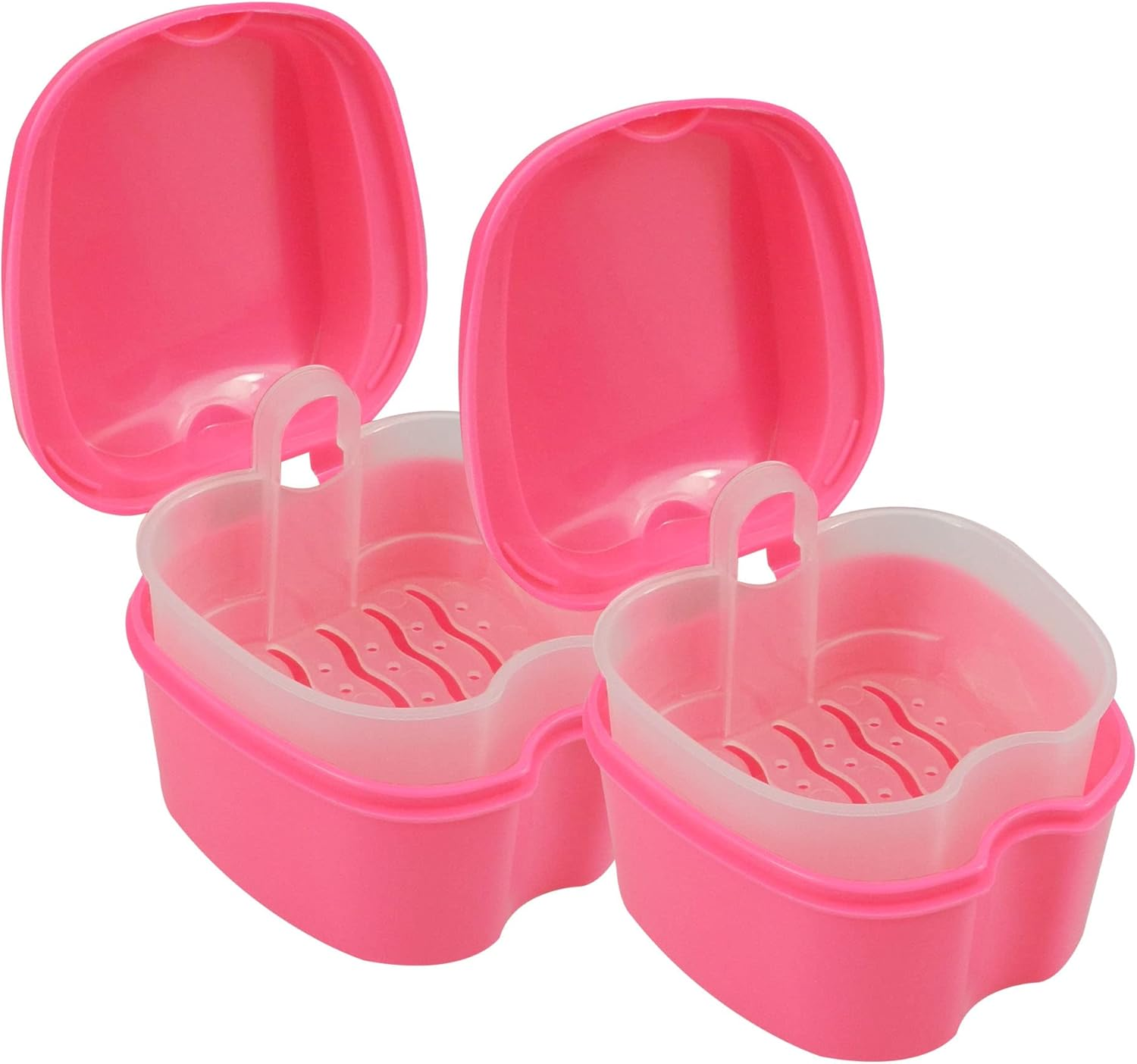 Denture Box in Pink Color - Dental Orthodontic Retainer Case | Teeth Storage Box, Denture Storage Case Fake Tooth Holder with Strainer (2) image number 1