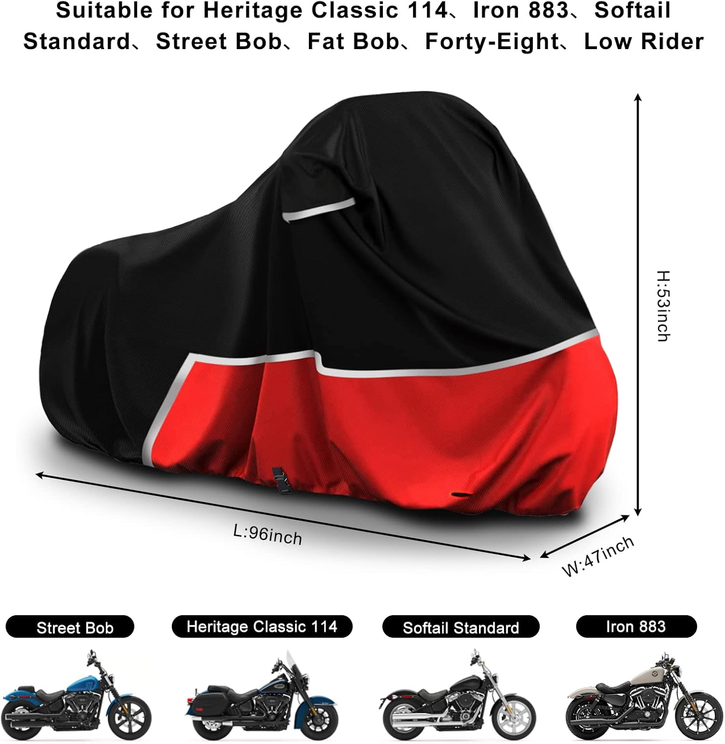 Waterproof Motorcycle Cover Replace for Harley Davidson Cruiser Models, 420D Oxford Cloth Softail, Dyna, Iron 883, Fat Boy 114, Forty-Eight, Low Rider, Sport Glide Cover for Snow Rain Protection image number 5