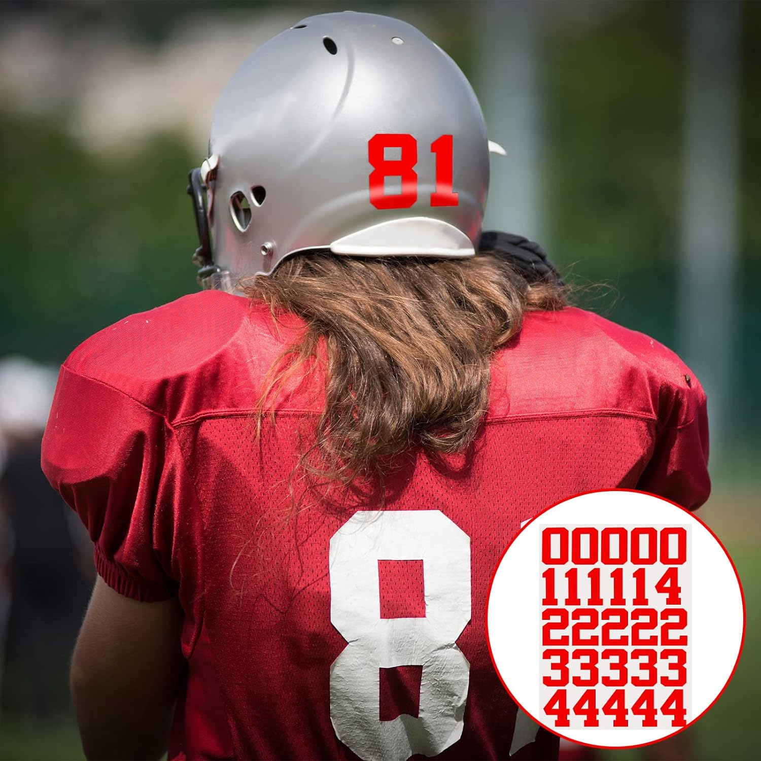 Epakh 102 Pcs Baseball Numbers Sticker 1.25 Inch Vinyl White Sports Helmet Numbers Decals Self Adhesive Stickers for Baseball, Hockey, Football, Lacrosse, Batting (Red)