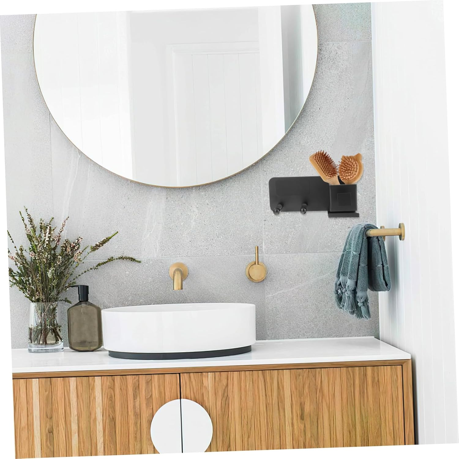 CALLARON Adhesive Hair Dryer Holder Wall Mount Blow Dryer Storage Rack Organizer for Bathroom with Multi Tool Storage Easy Installation