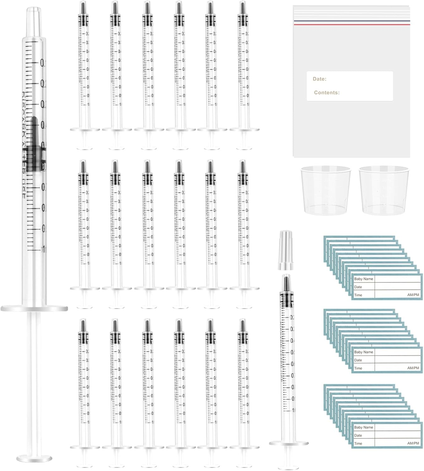 20 Pcs Colostrum Collection Kit,1Ml Colostrum Syringe with Protective Cap,Breast Milk Collector Breastfeeding with 2 Measuring Cup and 20 Stickers,Colostrum Harvesting Kit for Breastfeeding image number 4