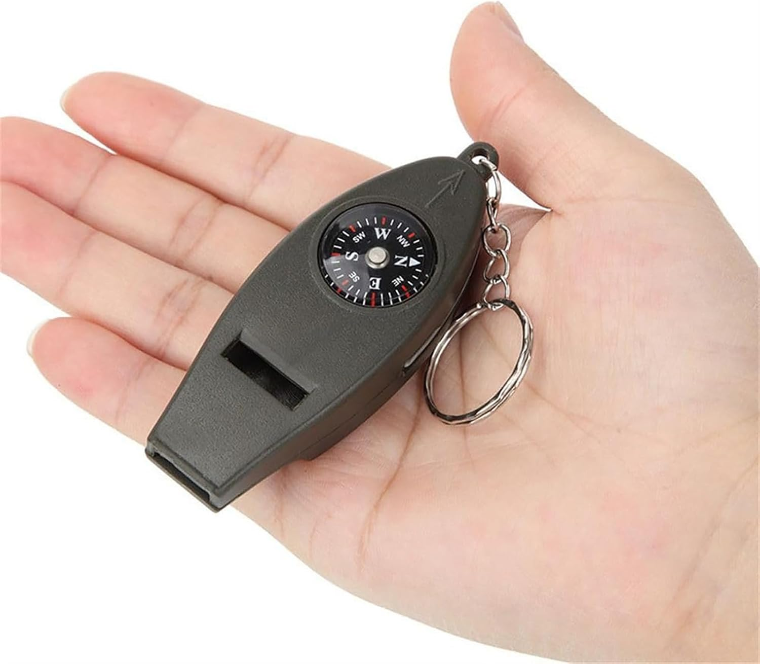 Safety Whistle Keychain &ndash; Survival Emergencys Whistle, Outdoor Signal Tool | 4 in 1 Compass Thermometer Accessory, Loud Hiking Safety Device, for Camping Adventures and Wilderness Exploration image number 2