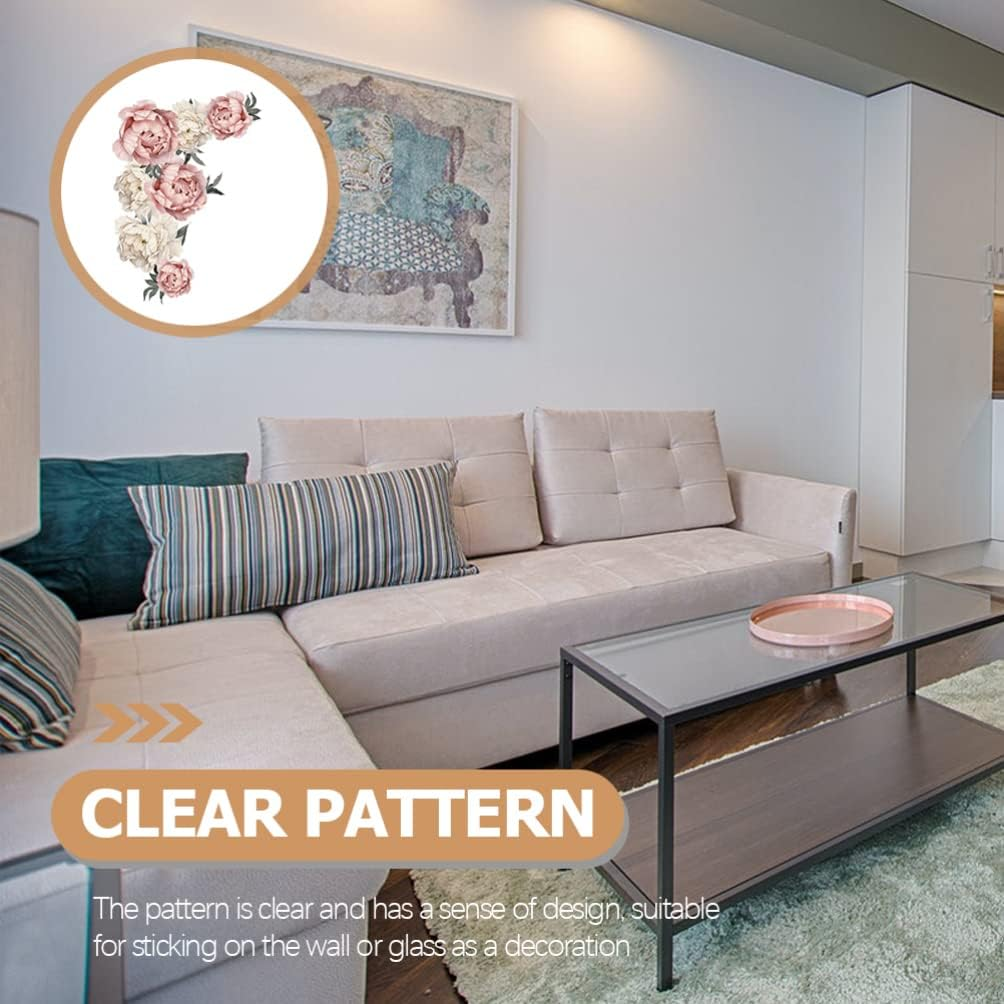 Toyvian Peony Flowers Wall Decal, Removable Peel and Stick Floral Wall Decal Sticker, Large Size Peony Rose Wall Sticker for Kids Nursery Living Room Bedroom Wallpaper Murals, Pink image number 4