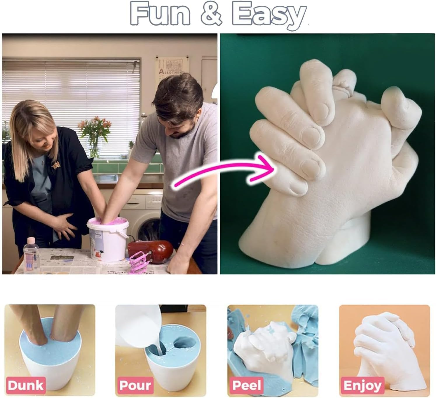Hand Casting Kit for Families, Keepsake-Diy Plaster Statue Cast Kit-Wedding, Anniversary, Valentine&rsquo;S Gift Idea for Men & Women, 4 Adult Hands Sculpture Kit with Alginate & Casting Powder, DIY Plaster Statue Cast Kit image number 4