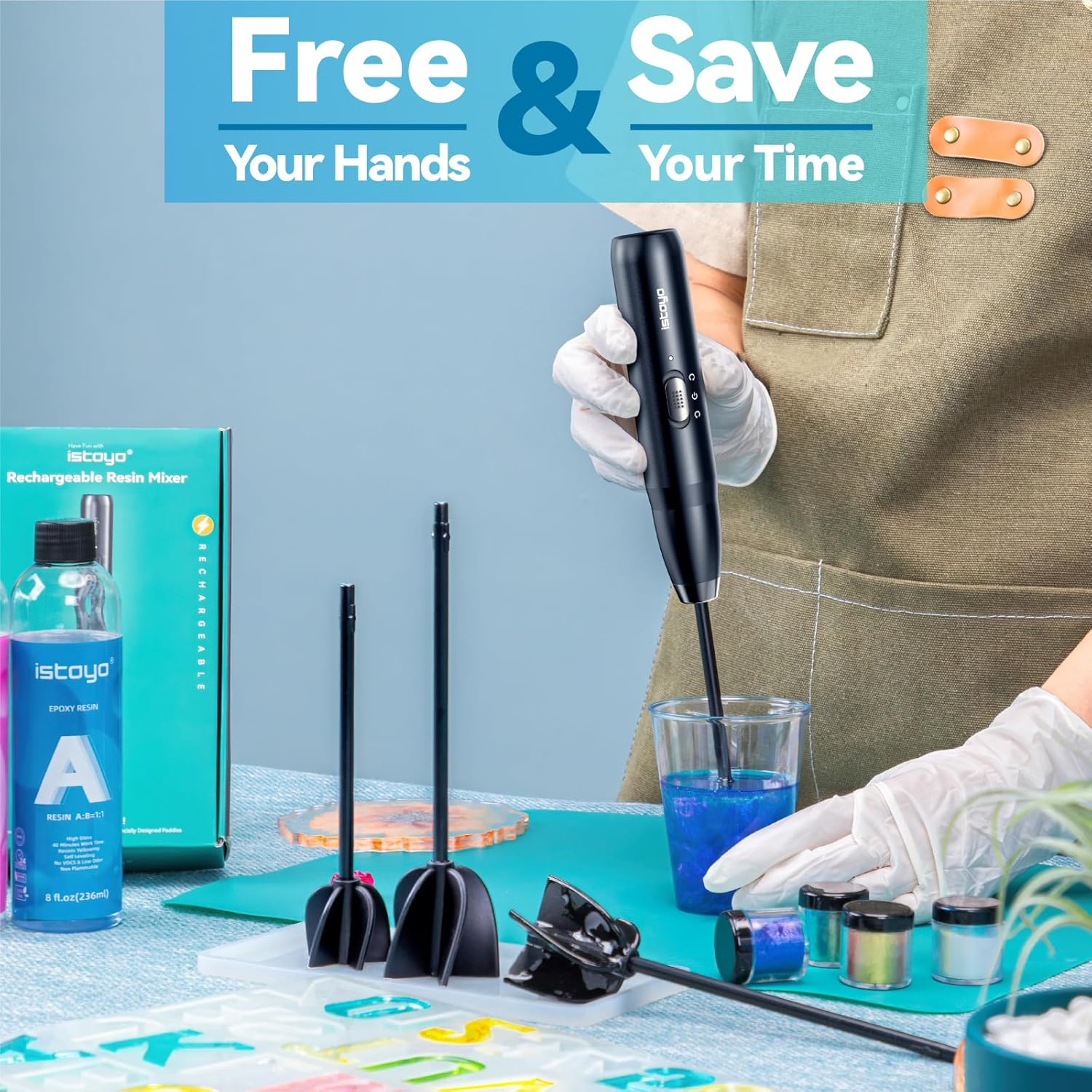 ISTOYO Rechargeable Resin Mixer, Epoxy Mixer for Saving Your Wrist, Epoxy Resin Mixer, Resin Stirrer for Resin Molds, Resin Supplies, Resin, Silicone Molds Mixing, DIY Crafts (Included 4 Pcs Paddles) image number 5