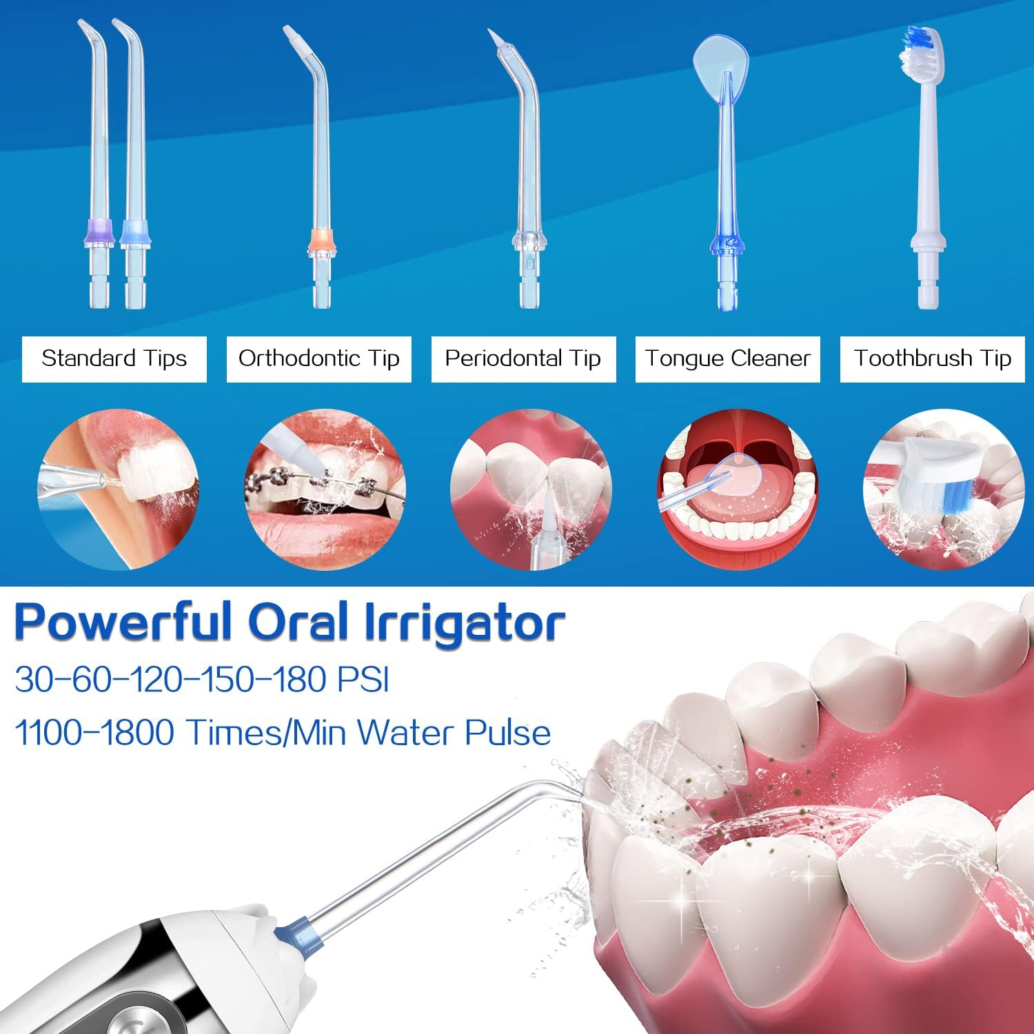 Water Flosser for Teeth Cordless with 5 Modes, Binefia 360&deg; Rotation Oral Irrigator, IPX7 Waterproof, 300ML & 6 Jet Tips Water Pick Teeth Cleaner, USB Rechargeable for 35-Days Use at Home/Travel image number 5