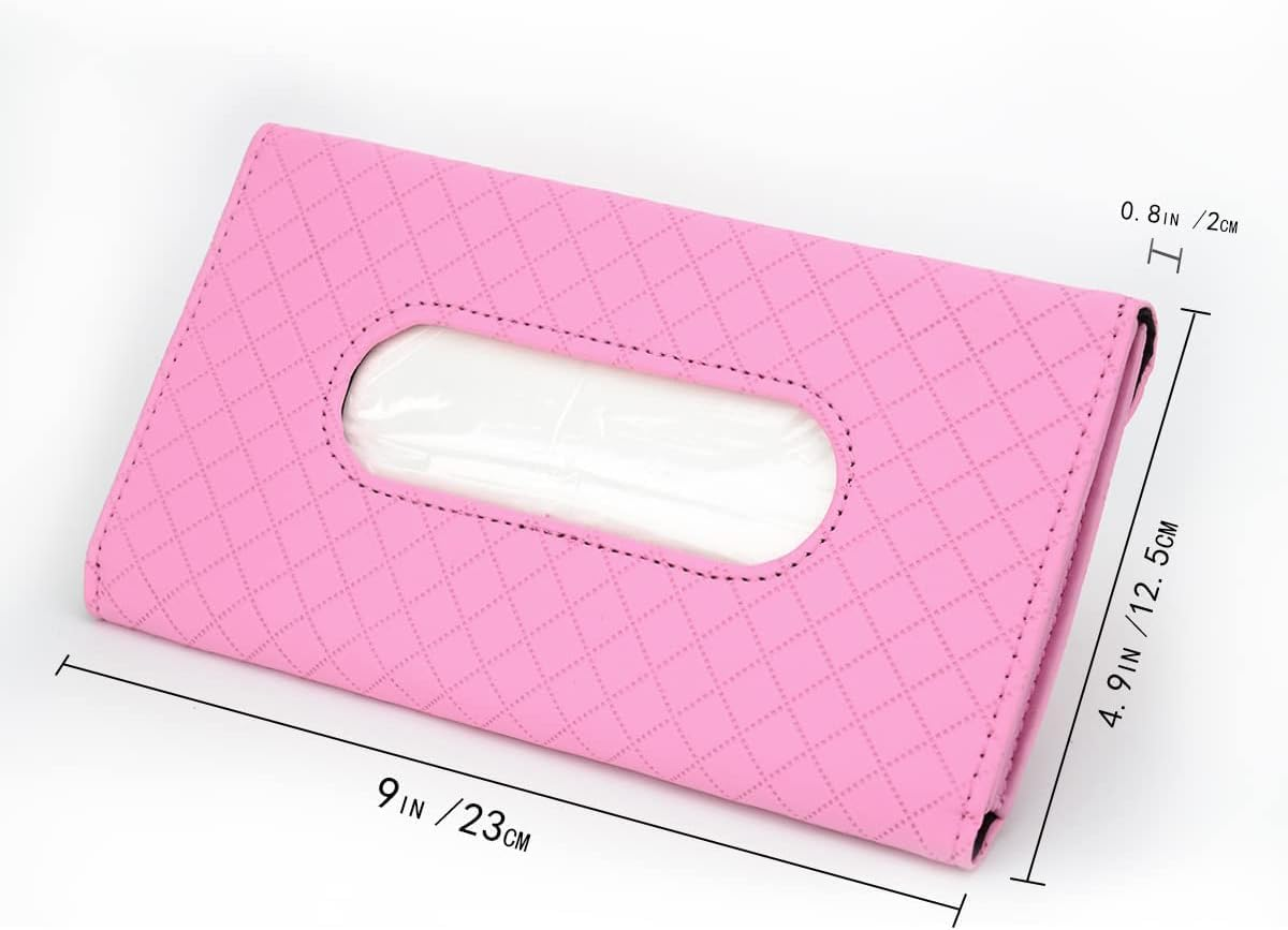 Car Tissue Holder, Sun Visor Napkin Holder, Car Visor Tissue Holder, PU Leather Backseat Tissue Case Holder for Car,Vehicle (Pink)