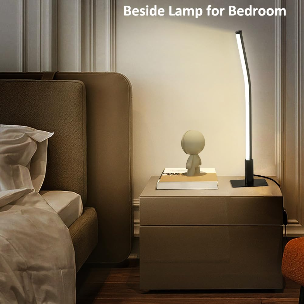 GEPROSMA Set of 2 Black Metal Bedside Lamp, 44Cm Slim LED Table Lamp with Cord, Modern Minimalist Design, 3 Modes, Dimmable,Memory Function,Small Desk Light for Bedroom/Living Room/Home Office image number 2