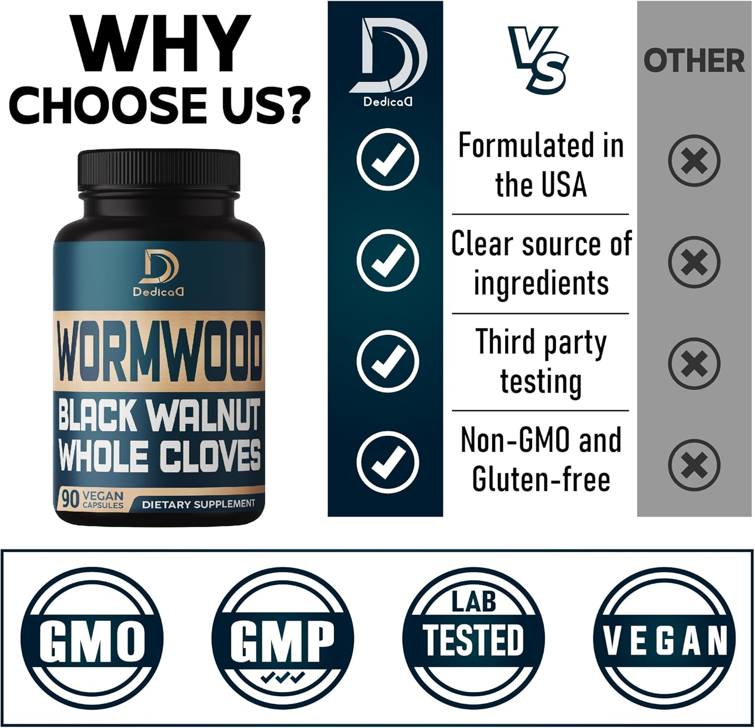 12In1 Wormwood Extract - 3 Month Supply - 90 Capsules - 12 Herbs Blended Black Walnut Hulls, Clove & More image number 2
