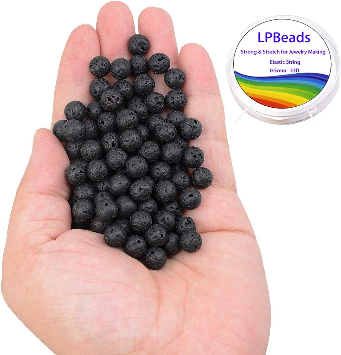 8Mm Genuine Natural round Gemstone Loose Beads for Jewelry Making with Elastic Stretch Cord Black Lava image number 1