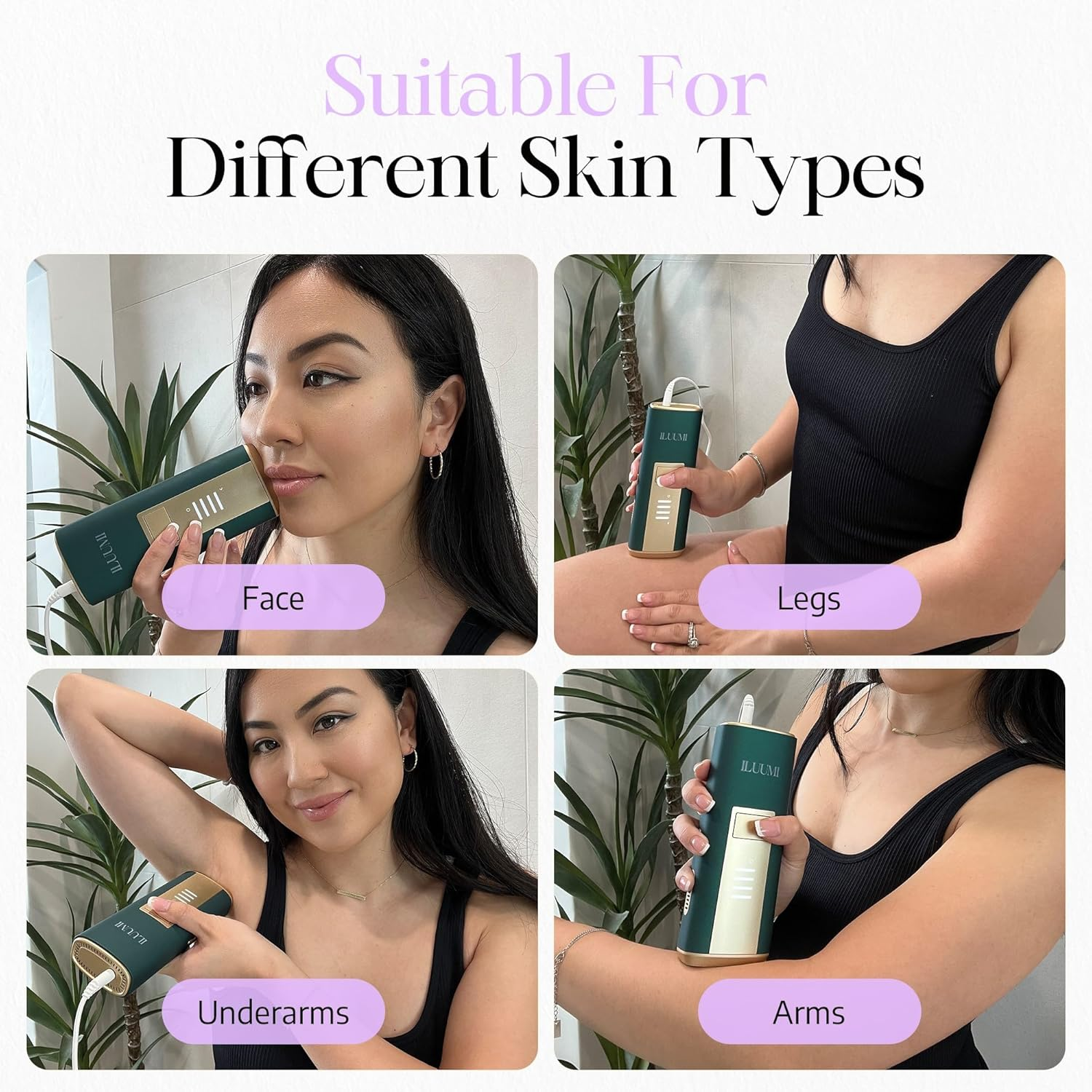 ILUUMI IPL Hair Removal Device for Face and Body, Permanent Hair Reduction for Women and Men, with 5 Intensity Levels and Ice-Cooling Technology, In-Home Use (Dark Green) - White image number 6