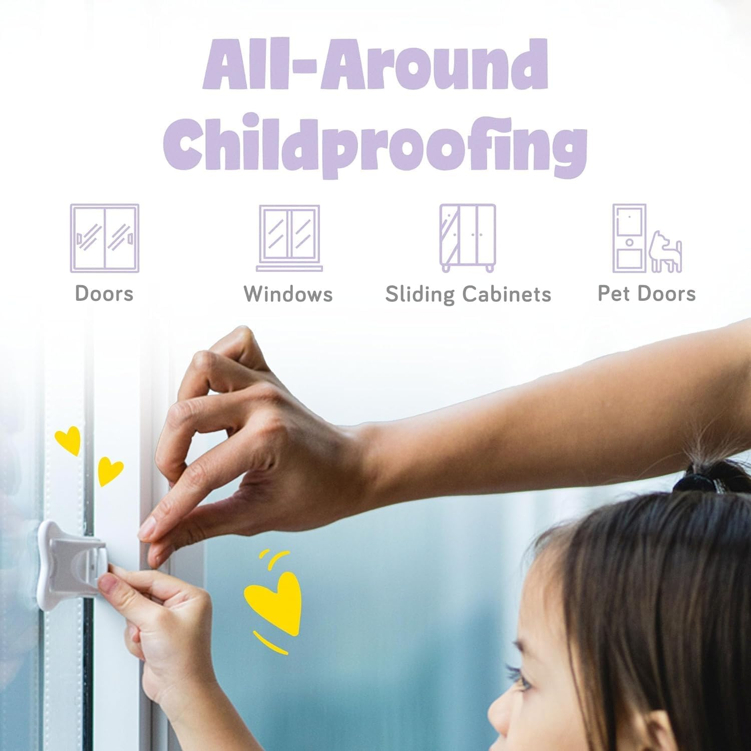 ZONEY 4PCS Sliding Glass Door Lock for Child Safety, Child Proof Lock for Sliding Door Windows, Closets & Cabinets, Easy to Install,Strong Adhesive Security Lock,Protect Your Kids and Home (Set 3) image number 5