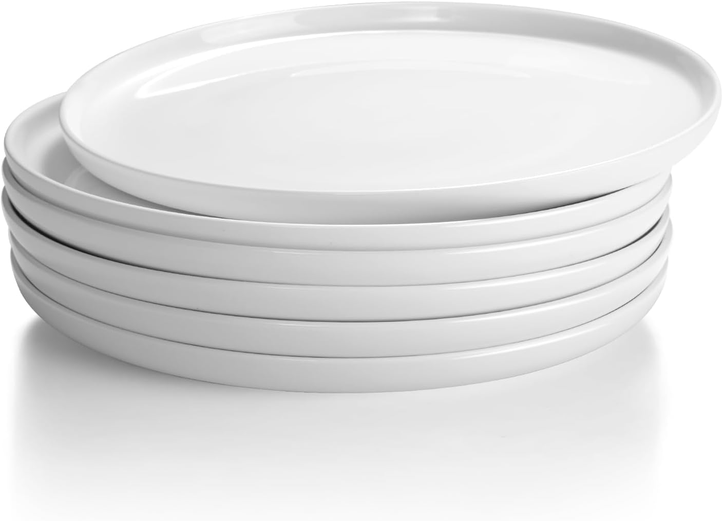 Antokueh White Ceramic Plates Set of 6, 8 Inch round Porcelain Salad Plate, 6-Piece Dishes with Shallow Edge for Appetizer, Steak, Dishwasher/Microwave Safe image number 2