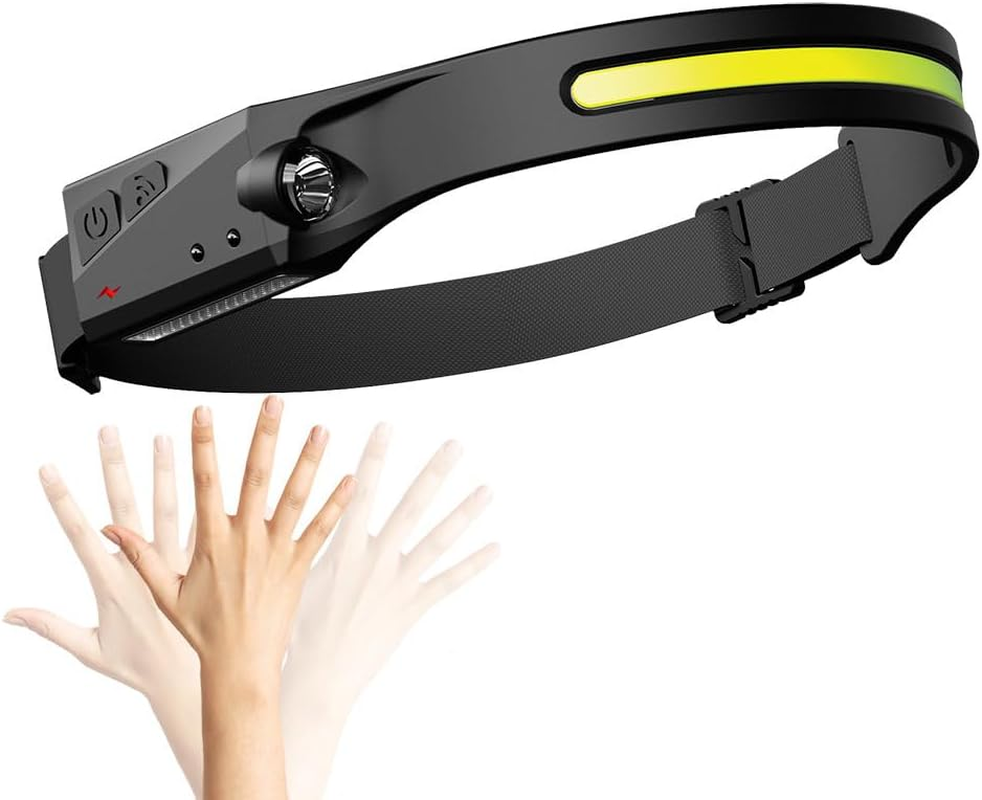 Rechargeable LED Headlamp - 300 Lumen COB Headlight with Motion Sensor, USB-C Charging, 4 Modes, IPX4 Waterproof - for Camping, Hiking, Running (2) image number 4