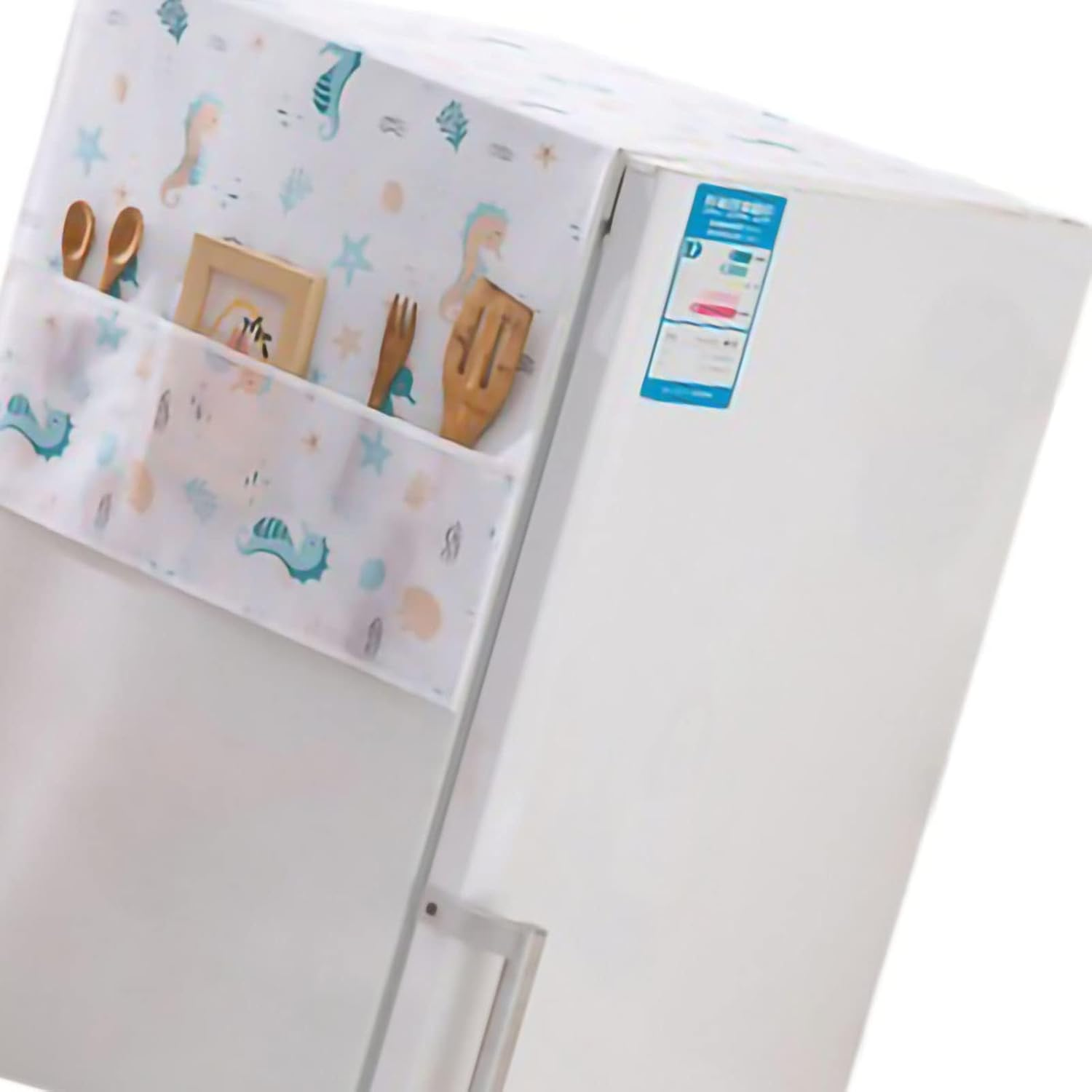 Dust-Proof Refrigerator Cover, 130X55Cm Washing Machine Top Protector with Side Storage Bags Water and Oil Proofing Washing Machine Cover for Home and Kitchen(Seahorse) - Rabbits image number 5