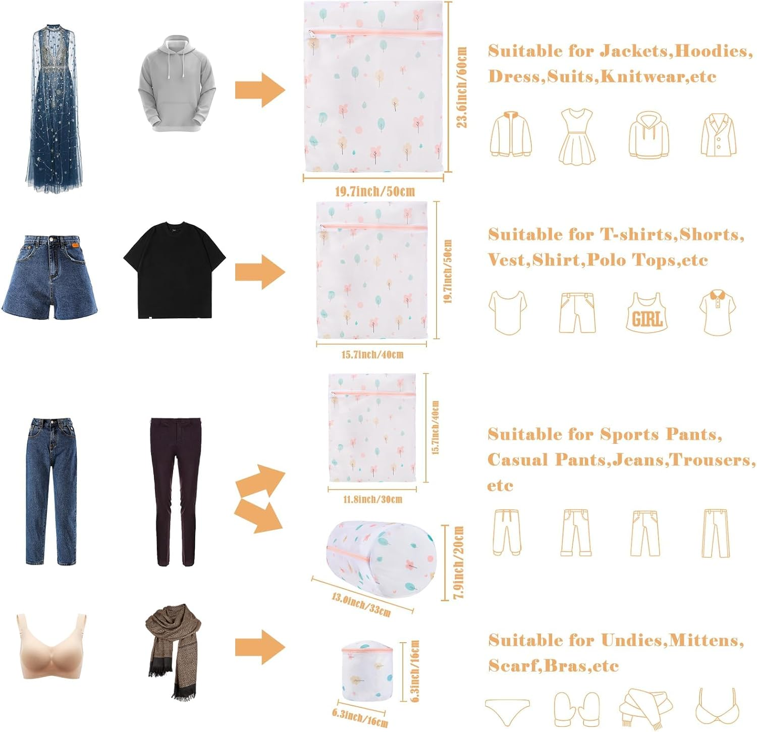 5-Piece Laundry Bag Set: Mesh Washing Bags with Premium Zipper, Specialized for Delicates Wash &ndash; Fits Blouses, Hosiery, Baby Clothes, plus Travel Laundry Bag for Efficient Laundry Organisation (Trees) image number 3